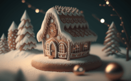 Boże Narodzenie - domek z piernika w zimowej scenerii