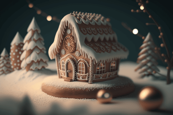 Boże Narodzenie - domek z piernika w zimowej scenerii