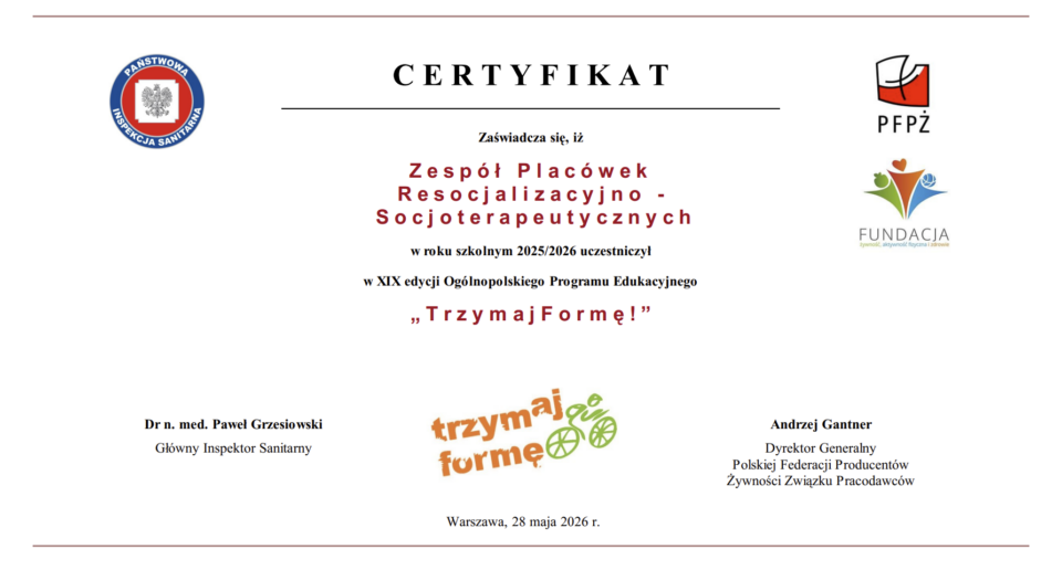 Certyfikat programu "Trzymaj formę"